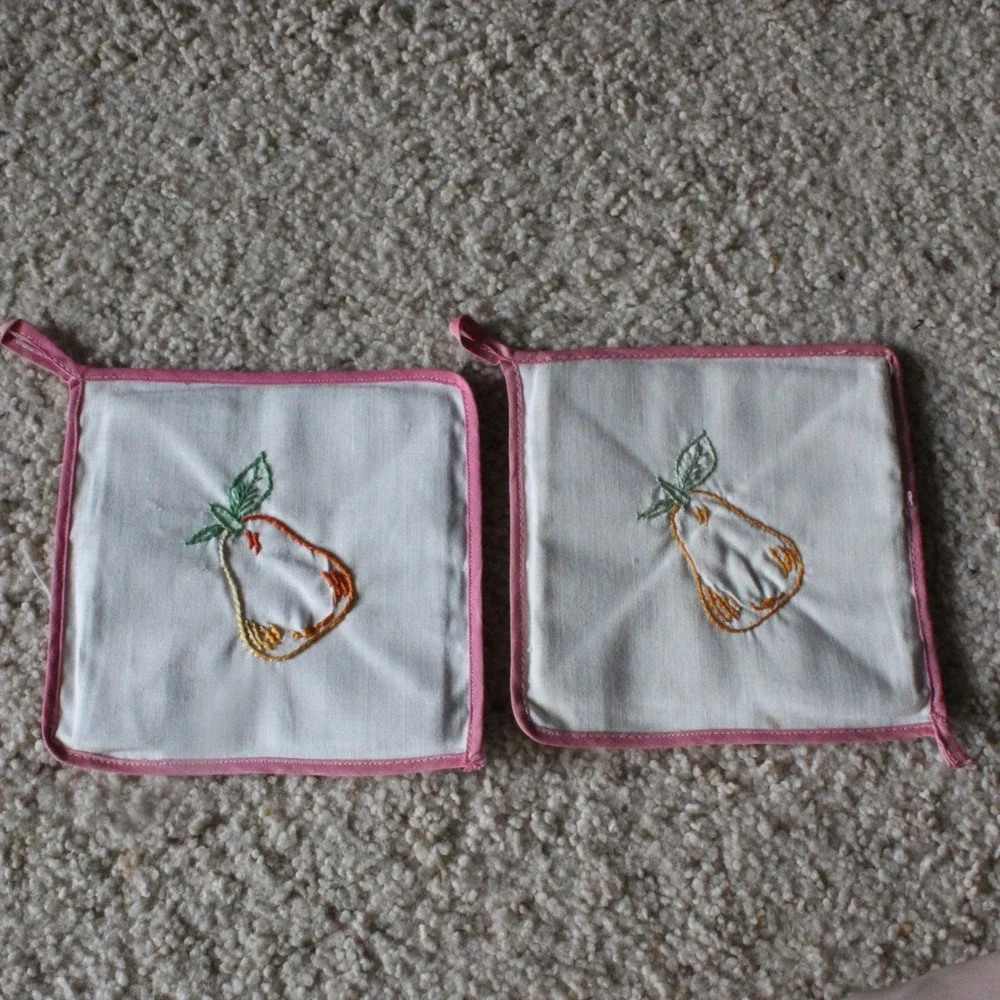 Handmade Potholders Coasters Vintage Embroidered Quilted Set 5 Multicolor OS